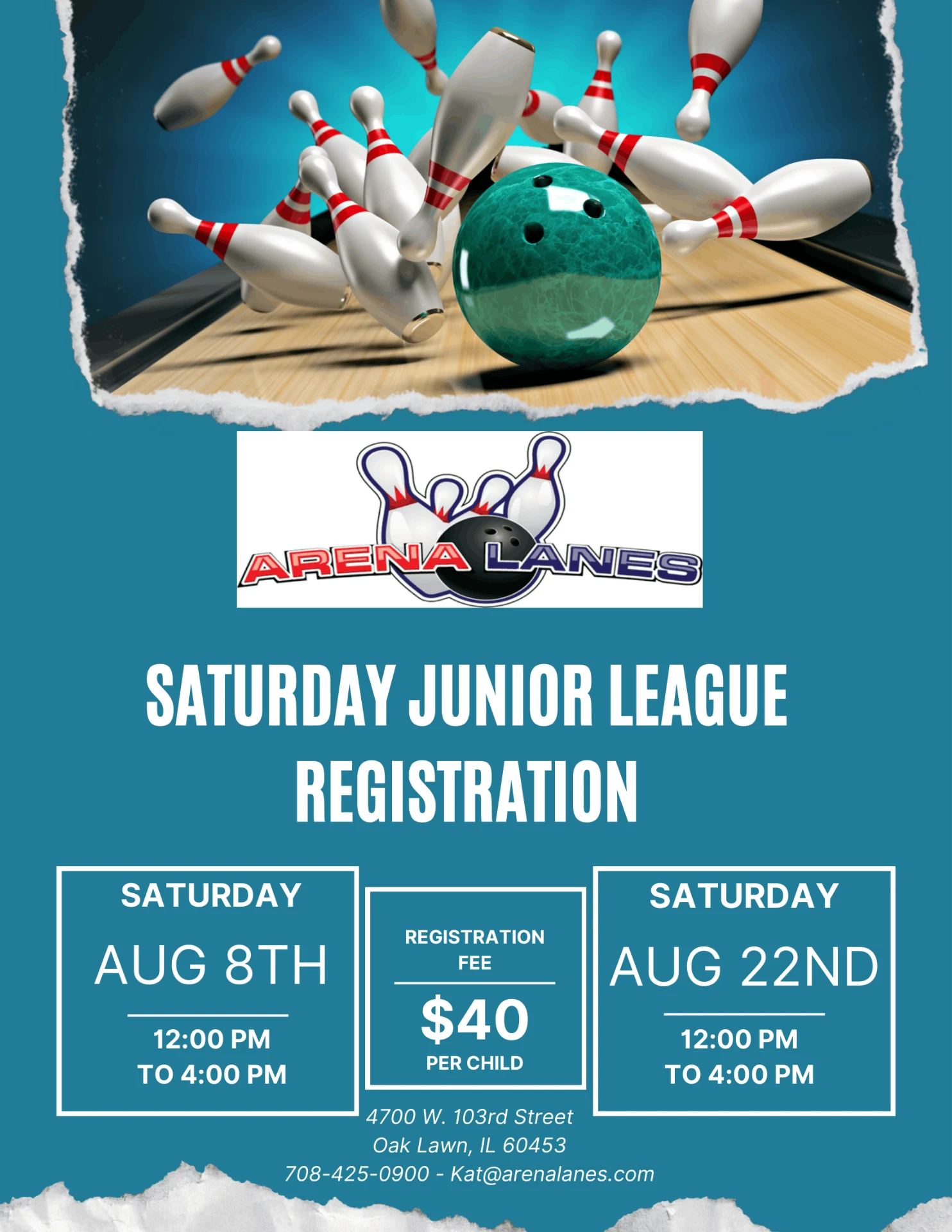 Saturday Junior League registration flyer with dates, times, and fee